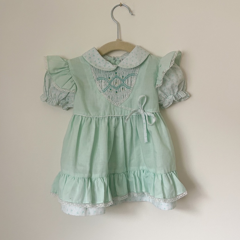 Vintage Mint Green Baby Dress Size 12M